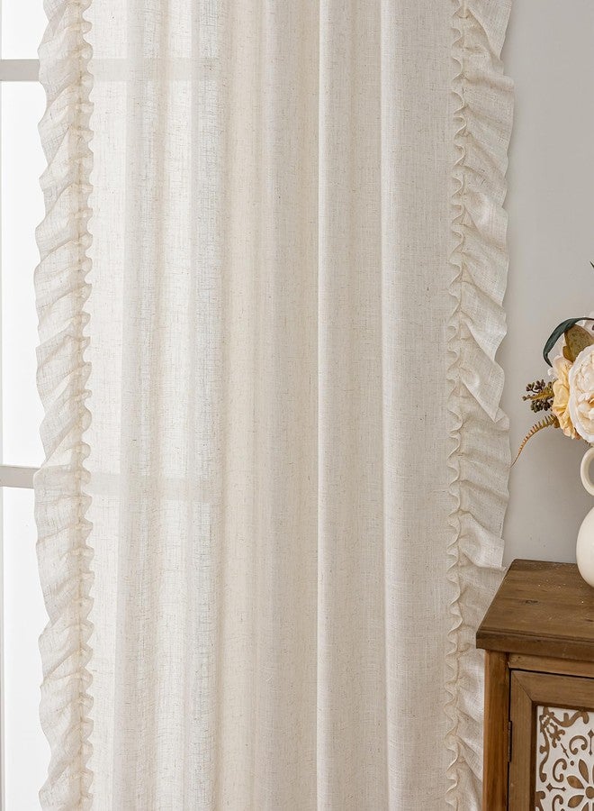 TERLYTEX Ruffle Curtains 63 Inch Length 2 Panels, 47 x 63 Inch, Natural Linen Textured Ruffled Curtains for Bedroom Rod Pocket Privacy Light Filtering Farmhouse Semi-Sheer Flowy Boho Drapes for Window - Image 5