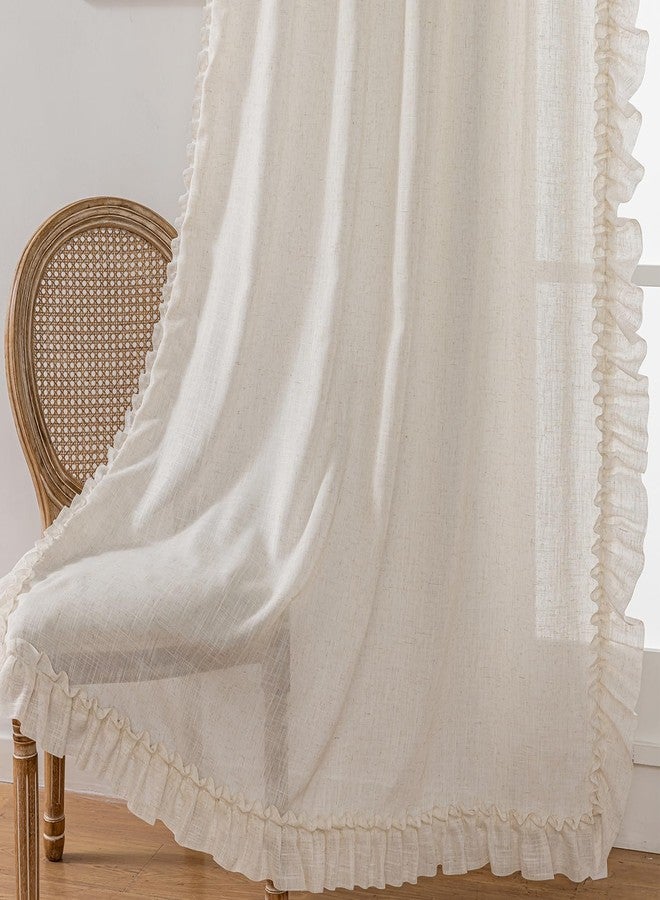 TERLYTEX Ruffle Curtains 63 Inch Length 2 Panels, 47 x 63 Inch, Natural Linen Textured Ruffled Curtains for Bedroom Rod Pocket Privacy Light Filtering Farmhouse Semi-Sheer Flowy Boho Drapes for Window - Image 4