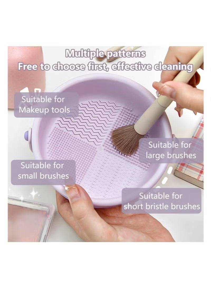 Makeup Brush Cleaning Mat with Brush Drying Holder, 2 in 1 Silicone Cosmetic Scrubber, Portable Washing Tool Makeup - Purple - Image 2
