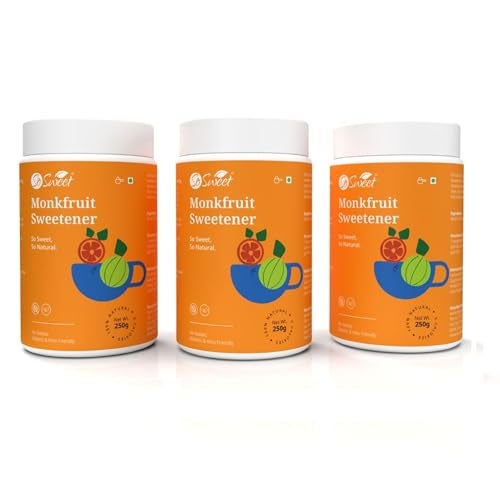 So Sweet Monk Fruit 100% Natural Zero Calorie Sweetener -750gm -Diabetic & Keto Friendly-Pack of 3 (250g Each) - Image 1