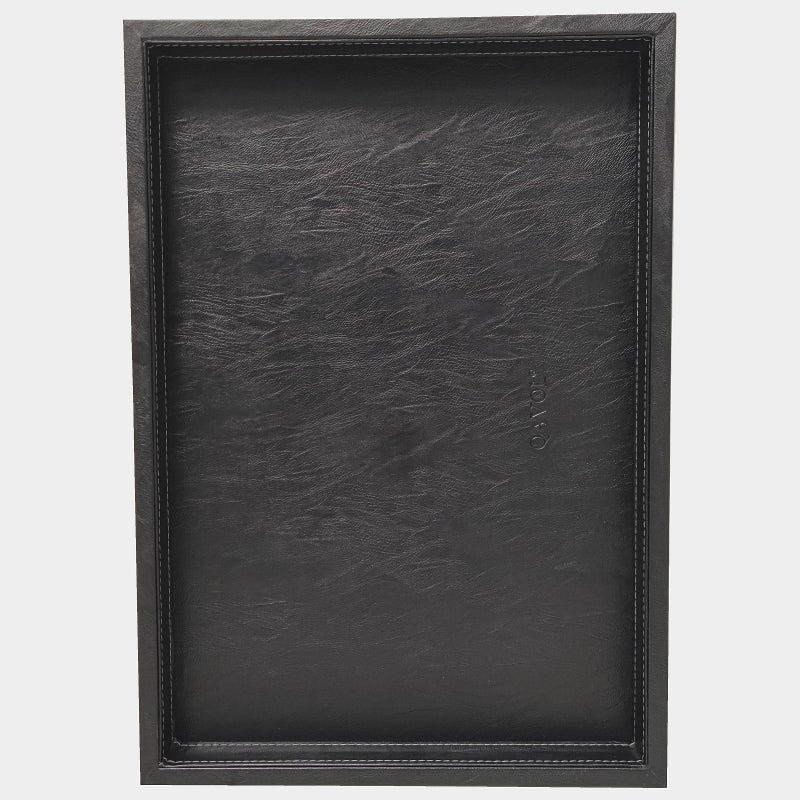 QAVOL 20 x 14 inches High-End Light Luxury Leather Rectangle Oversized Service Tray for Ottoman Tray, Coffee, Food, Family Dinner, Picnic, Party Essentials (Black, 20 x 14 inch) - Image 1