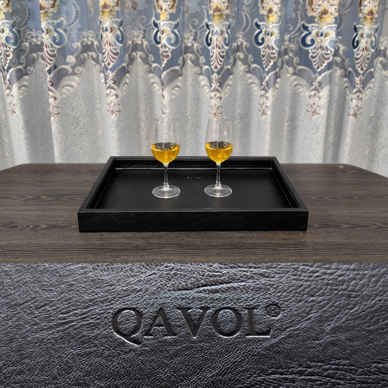 QAVOL 20 x 14 inches High-End Light Luxury Leather Rectangle Oversized Service Tray for Ottoman Tray, Coffee, Food, Family Dinner, Picnic, Party Essentials (Black, 20 x 14 inch) - Image 3