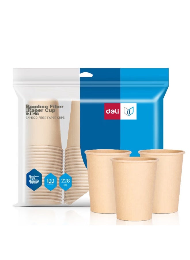 Deli 228ml Disposable Paper Cups, Natural Bamboo Fiber Thickened Cups/water Cups, 100 Count - Image 2
