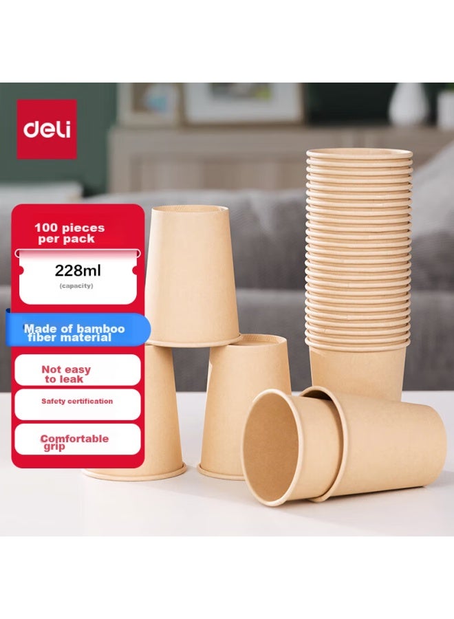 Deli 228ml Disposable Paper Cups, Natural Bamboo Fiber Thickened Cups/water Cups, 100 Count - Image 1