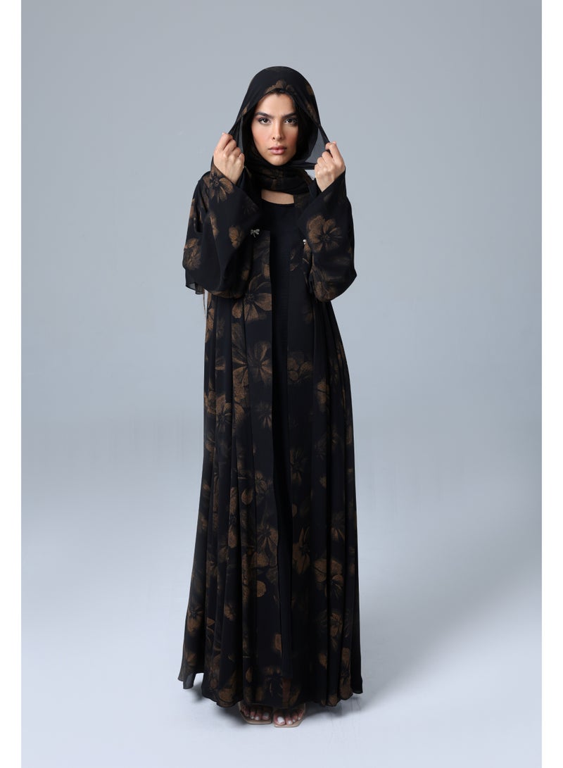 اكسا عباية مفتوحة من الامام ورود بني - Image 1