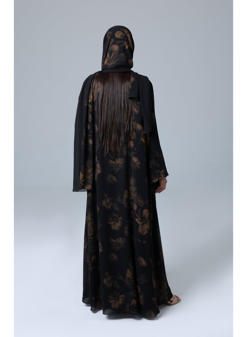 اكسا عباية مفتوحة من الامام ورود بني - Image 3