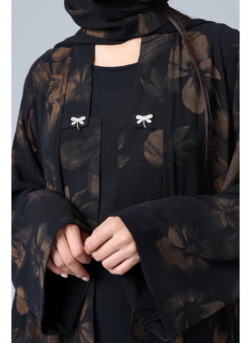 اكسا عباية مفتوحة من الامام ورود بني - Image 2