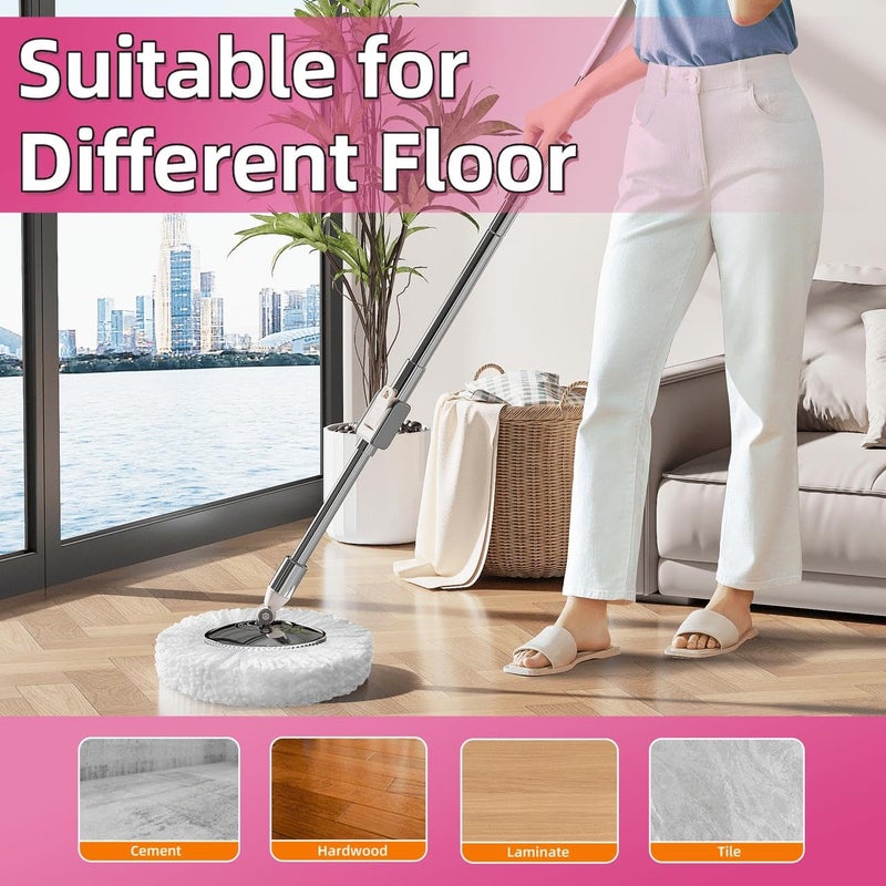 SYSVENT The Future ممسحة ميكروفايبر دوارة، مجموعة ممسحة ودلو بزاوية 360° للتنظيف مع إعادة تعبئة إضافية، نظام دلو Trueclean، منظف أرضيات ميكروفايبر بمقبض قابل للتعديل (2 إعادة تعبئة) - Image 5