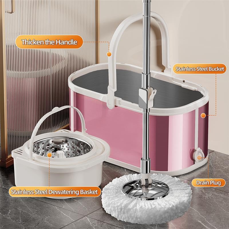 SYSVENT The Future ممسحة ميكروفايبر دوارة، مجموعة ممسحة ودلو بزاوية 360° للتنظيف مع إعادة تعبئة إضافية، نظام دلو Trueclean، منظف أرضيات ميكروفايبر بمقبض قابل للتعديل (2 إعادة تعبئة) - Image 2