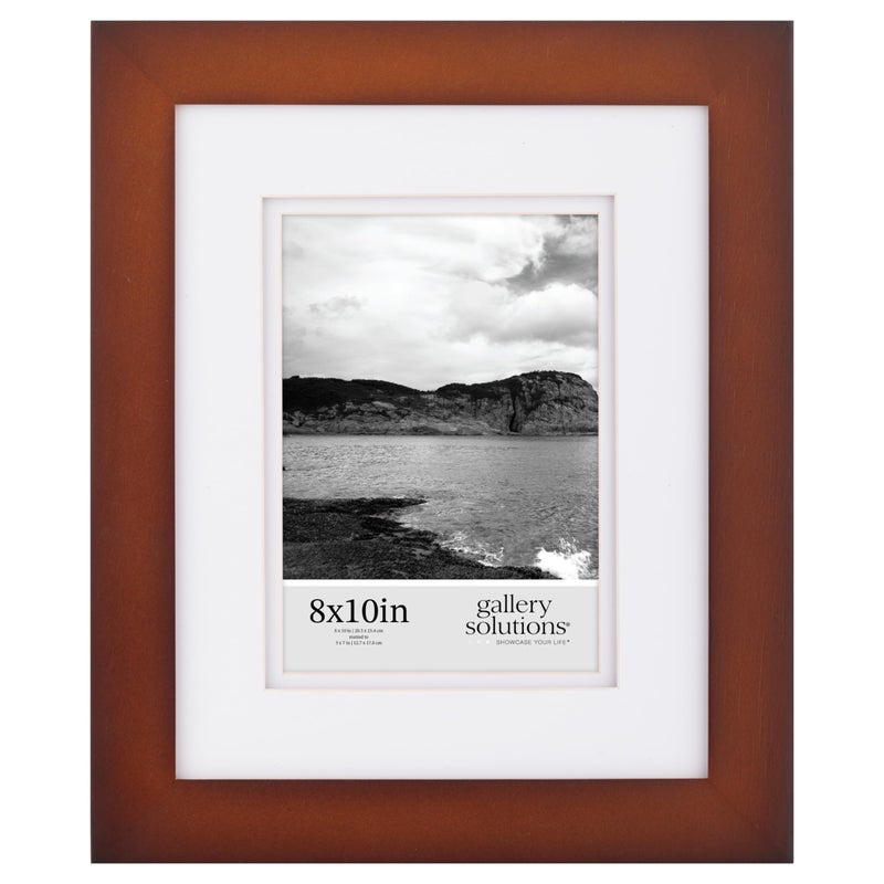 Gallery Solutions - 8"x10" Flat Walnut Frame - Rectangular Tabletop or Wall Mount - For 5"x7" Pictures - Premium Walnut Wood with Double White Mat - Versatile-Elegant For Home or Office DÃ©cor - Traditional Photo Frame - Image 1