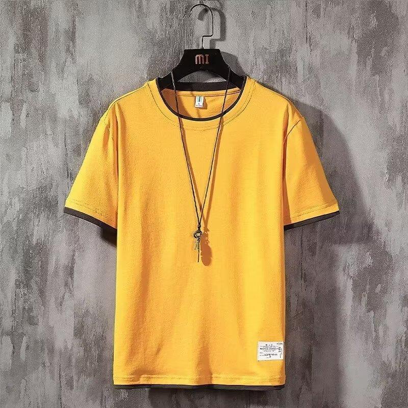 2024 Summer Men'S Short-Sleeved T-Shirt Trendy Color-Matching Round Neck Half-Sleeved Base Shirt Loose Plus Size Top Thin T-Shirt - Image 1