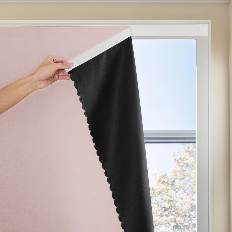 Jilron Autohesion Curtains for Windows,Bedroom Blackout Curtains for - Thermal Lnsulated No Drill Curtains Room Darkening Black Small Drapes, JILRON,(1 Panels,35Wx48L inch-Tender Pink) - Image 1