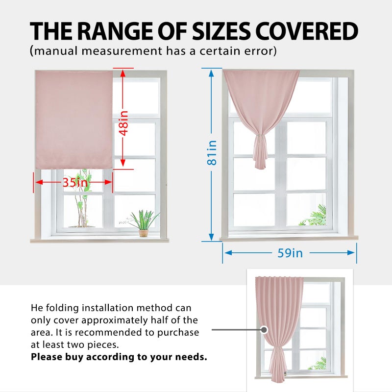 Jilron Autohesion Curtains for Windows,Bedroom Blackout Curtains for - Thermal Lnsulated No Drill Curtains Room Darkening Black Small Drapes, JILRON,(1 Panels,35Wx48L inch-Tender Pink) - Image 3