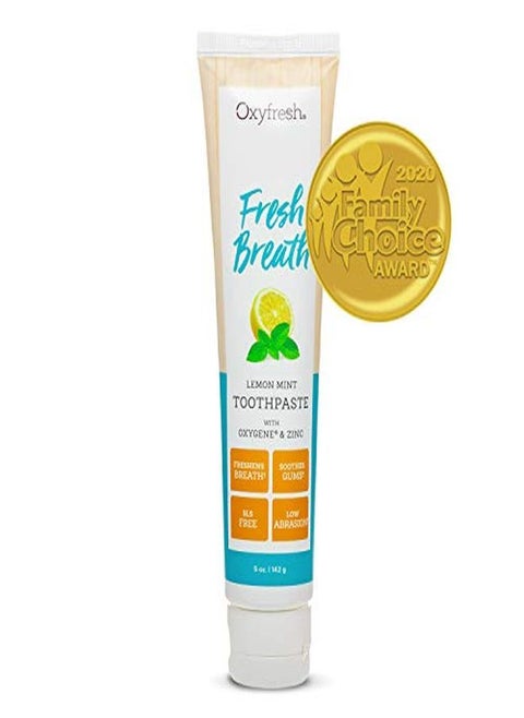 Oxyfresh Lemon Mint Fresh Breath Toothpaste - Low Abrasion Toothpaste For Bad Breath - Sls & Fluoride Free Toothpaste - Anti Plaque & Tartar Control Toothpaste With Essential Oils. 5Oz