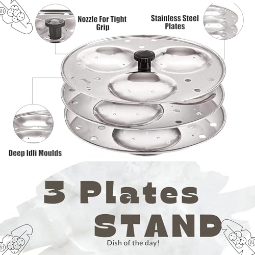 BLLUEX Stainless Steel Non-Stick Idli Plates Idli Maker| Idli Stand with Holes for Pressure Cooker, 3 Plate - Image 5
