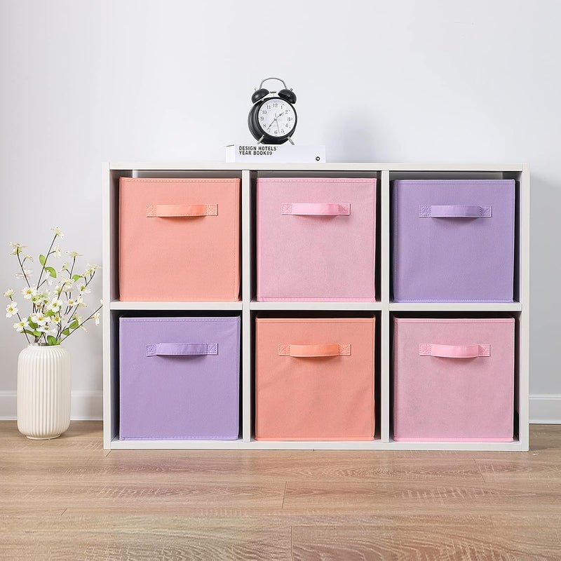 Stero 13x13x13 Inch Fabric Storage Bins 6 Pack Fun Colored Durable Storage Cubes with Handles Foldable Cube Baskets for Home, Kids Room, Closet and Toys Organization Purple, Pink, peachpuff - Image 4