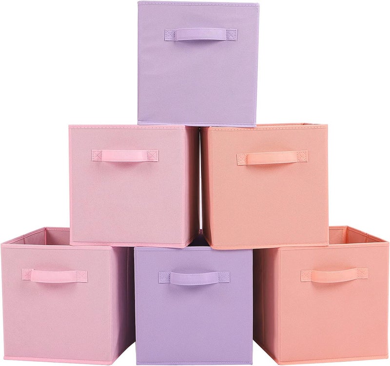 Stero 13x13x13 Inch Fabric Storage Bins 6 Pack Fun Colored Durable Storage Cubes with Handles Foldable Cube Baskets for Home, Kids Room, Closet and Toys Organization Purple, Pink, peachpuff - Image 1