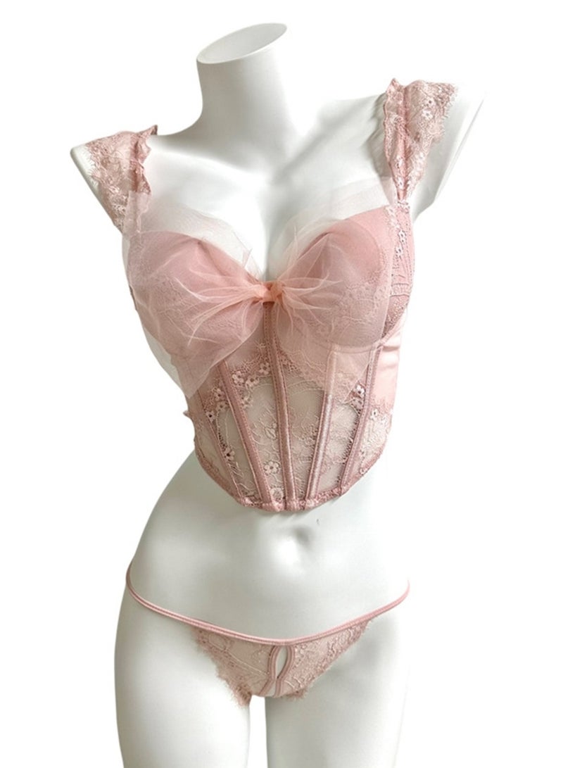 Mesh bow bra lace inner and fishbone bra corset bra - Image 1