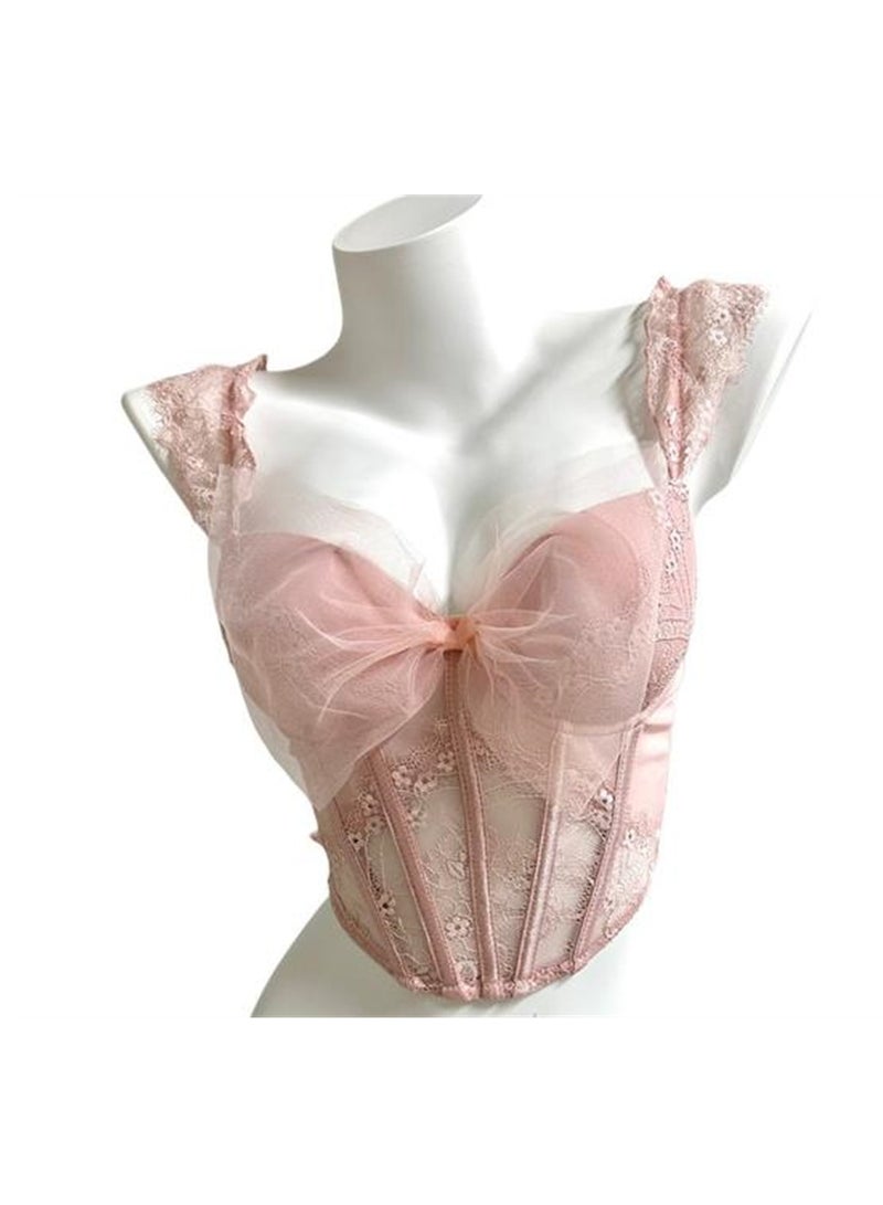 Mesh bow bra lace inner and fishbone bra corset bra - Image 3
