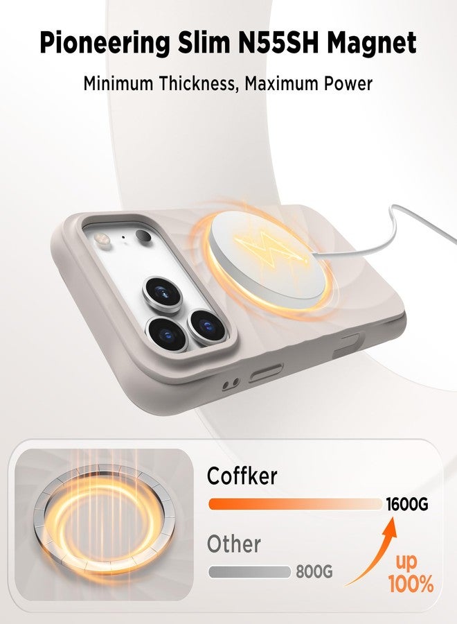جراب COFFKER لهاتف iPhone 17 Pro، متوافق مع MagSafe، واقي شاشة + زر تحكم مدمج بالكاميرا من السيليكون، جراب مغناطيسي واقٍ مقاوم للصدمات لهاتف iPhone 17 Pro مقاس 6.3 بوصة، لون حجري - Image 2