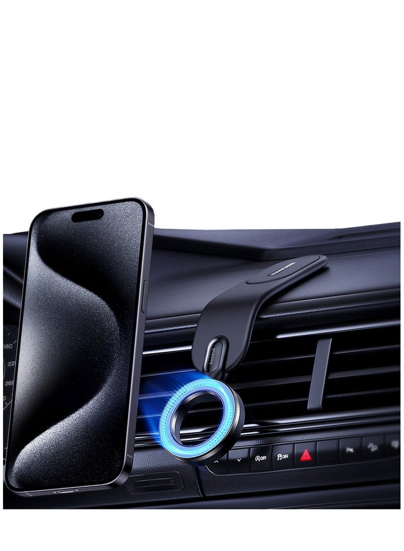 بيسوس C02 Go حامل هاتف مغناطيسي قابل للدوران للسيارة، حامل لوحة أجهزة MagSafe متوافق مع iPhone 15 Pro Max و15 Pro و15 Plus Tesla ذو ذاكرة قابلة للانحناء من سبائك التيتانيوم لجميع لوحات القيادة والزجاج الأمامي والمزيد باللون الأسود - Image 1