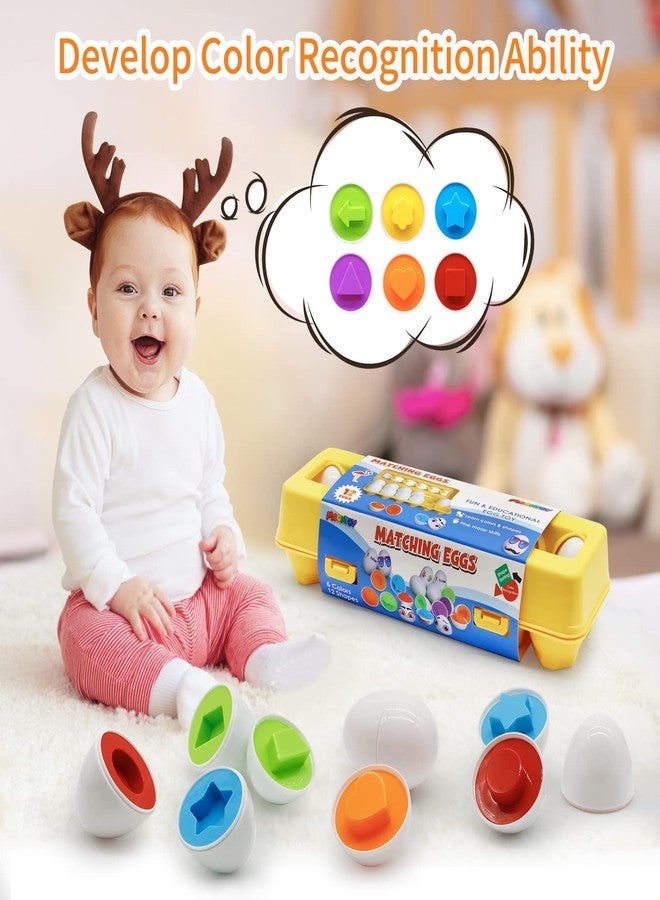 MOONTOY Matching Eggs for Toddlers 1-3, 12PCS Preschool Educational Learning Color & Shape Sorter Sensory Montessori Toy Toddler Easter Eggs Basket Stuffers Gift for 1 2 3 Year Old Kid Baby Boy Girl - Image 4