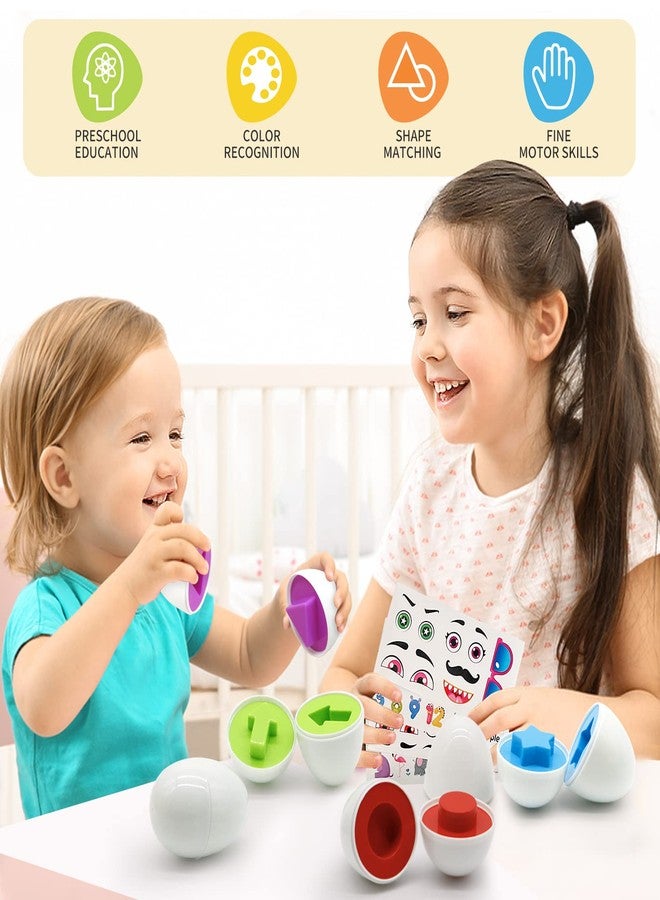 MOONTOY Matching Eggs for Toddlers 1-3, 12PCS Preschool Educational Learning Color & Shape Sorter Sensory Montessori Toy Toddler Easter Eggs Basket Stuffers Gift for 1 2 3 Year Old Kid Baby Boy Girl - Image 3