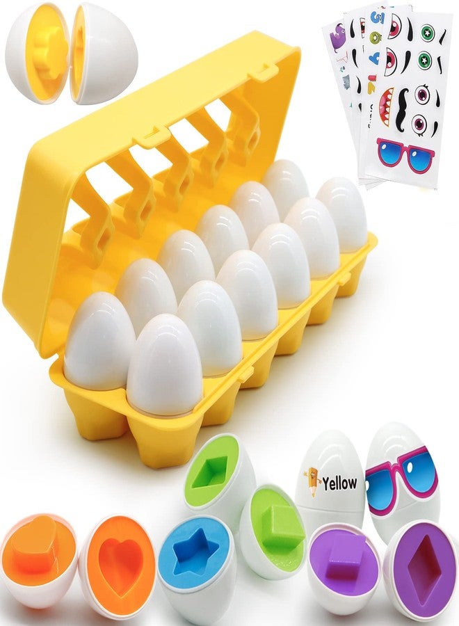 MOONTOY Matching Eggs for Toddlers 1-3, 12PCS Preschool Educational Learning Color & Shape Sorter Sensory Montessori Toy Toddler Easter Eggs Basket Stuffers Gift for 1 2 3 Year Old Kid Baby Boy Girl - Image 1