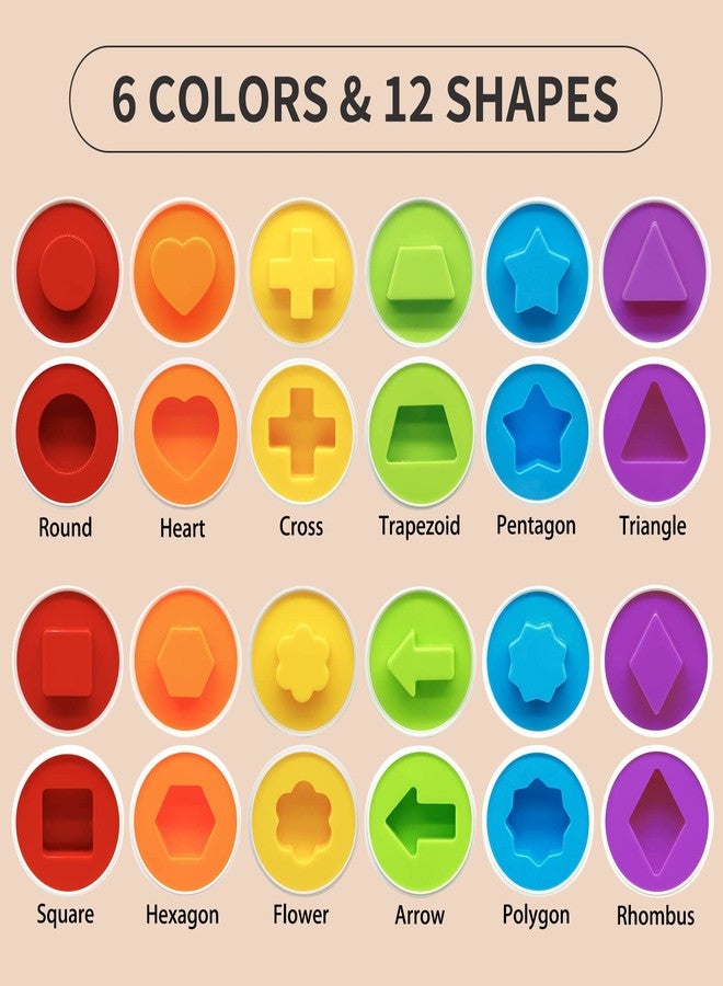 MOONTOY Matching Eggs for Toddlers 1-3, 12PCS Preschool Educational Learning Color & Shape Sorter Sensory Montessori Toy Toddler Easter Eggs Basket Stuffers Gift for 1 2 3 Year Old Kid Baby Boy Girl - Image 2