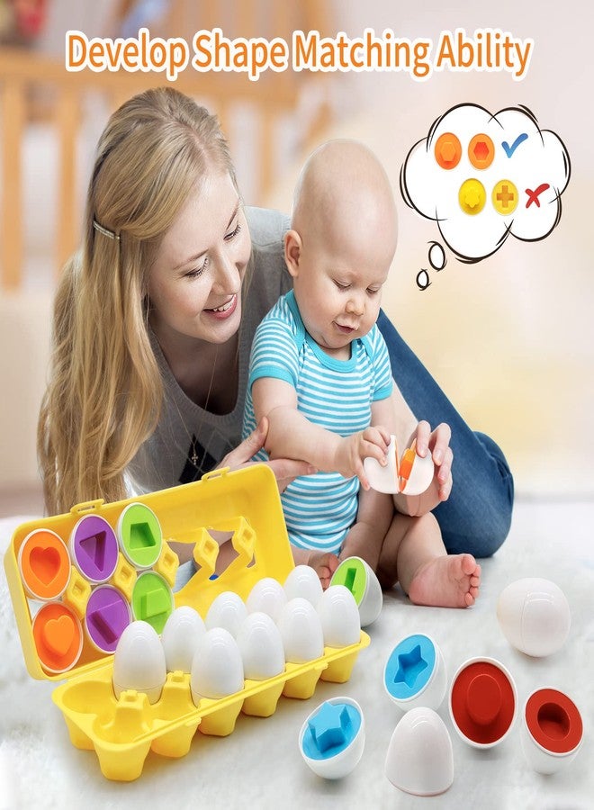 MOONTOY Matching Eggs for Toddlers 1-3, 12PCS Preschool Educational Learning Color & Shape Sorter Sensory Montessori Toy Toddler Easter Eggs Basket Stuffers Gift for 1 2 3 Year Old Kid Baby Boy Girl - Image 5