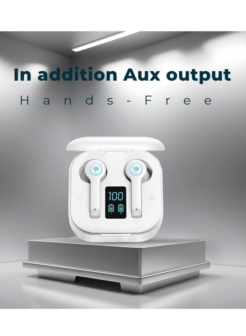 موديكس سماعات بلوتوث Moodix KI23K49 مع شاشة عرض الطاقة LED وتحكم ذكي باللمس، أبيض - Image 4