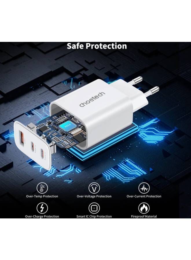 تشوتيك 30W PD Fast Charger – 3-Port USB Charging Block white - Image 5