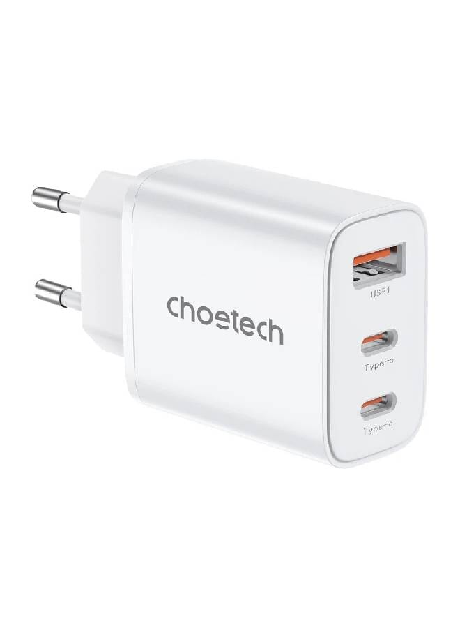 30W PD Fast Charger – 3-Port USB Charging Block white