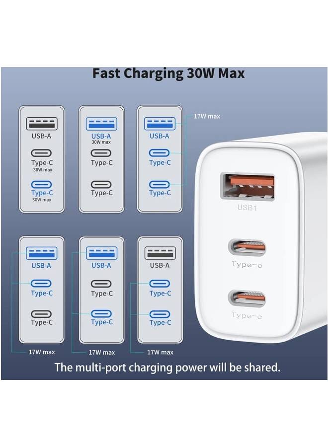 تشوتيك 30W PD Fast Charger – 3-Port USB Charging Block white - Image 3