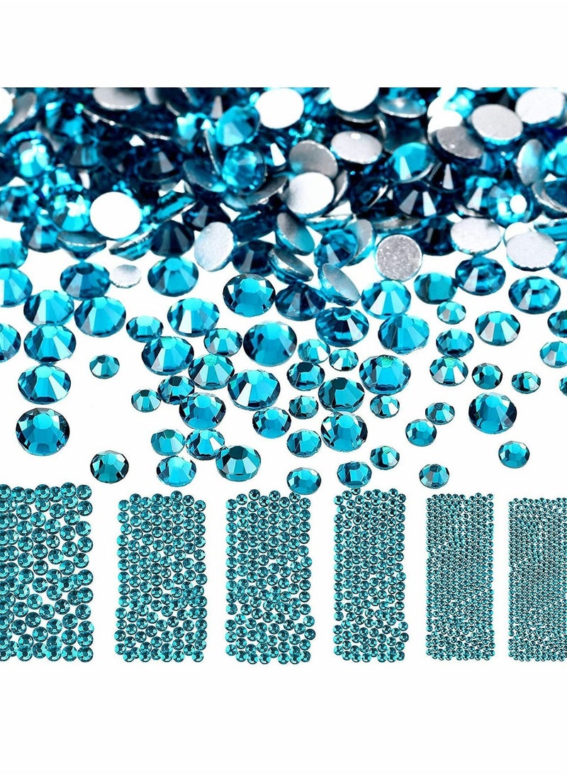Y&D Nail Crystals Nail, Jewels Champagne Rhinestones, Round Beads, Flatback Glass Charms, Gems Stones with 6 Size (Peacock Blue, 2880 Pieces)  - Image 1