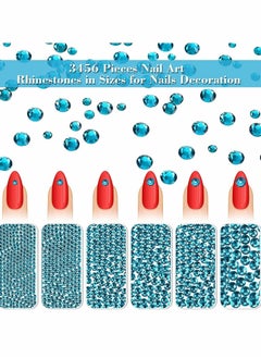 Y&D Nail Crystals Nail, Jewels Champagne Rhinestones, Round Beads, Flatback Glass Charms, Gems Stones with 6 Size (Peacock Blue, 2880 Pieces)  - Image 2