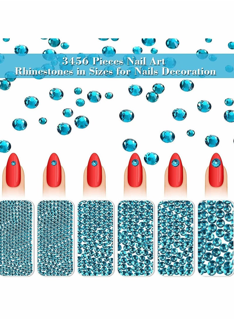 Y&D Nail Crystals Nail, Jewels Champagne Rhinestones, Round Beads, Flatback Glass Charms, Gems Stones with 6 Size (Peacock Blue, 2880 Pieces)  - Image 2