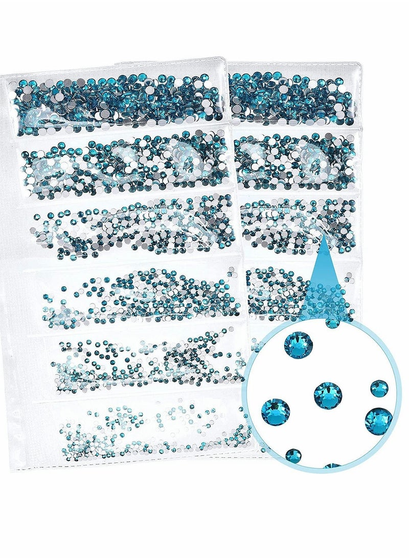 Y&D - Nail Crystals Nail, Jewels Champagne Rhinestones, Round Beads, Flatback Glass Charms, Gems Stones with 6 Size (Peacock Blue, 2880 Pieces) - Image 1