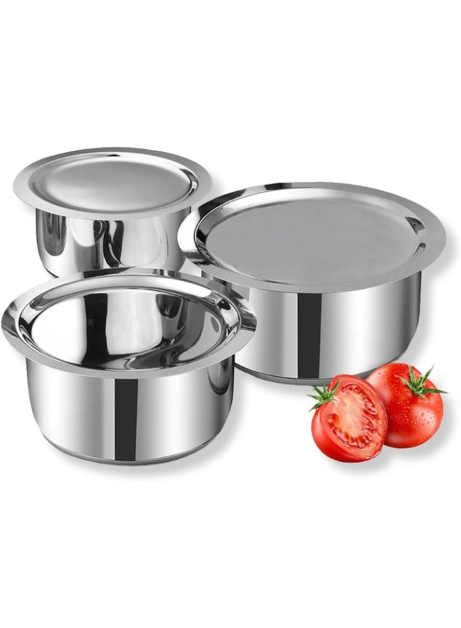 VINOD Stainless Steel 3 pc Tope Set/Cooking Pot/Boiling Pot with Capacity of 1 litres, 1.4 litres & 1.8 litres with Stainless Steel Lids, Gas Stove and Induction Friendly, SAS Bottom - Image 1