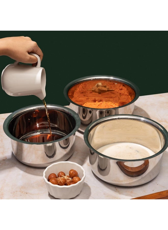 VINOD Stainless Steel 3 pc Tope Set/Cooking Pot/Boiling Pot with Capacity of 1 litres, 1.4 litres & 1.8 litres with Stainless Steel Lids, Gas Stove and Induction Friendly, SAS Bottom - Image 2