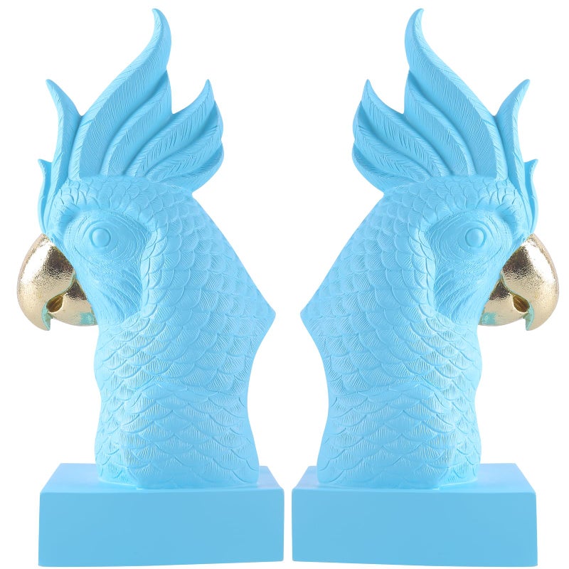 JOOMBE Blue Parrot Decorative Bookends,Set of 2 Cute Bird Animal Sculpture Book Ends to Hold Hevay Duty Books,Unique Resin Statues Book Stopper for Home Office Desk Bookshelf Decor - Image 1