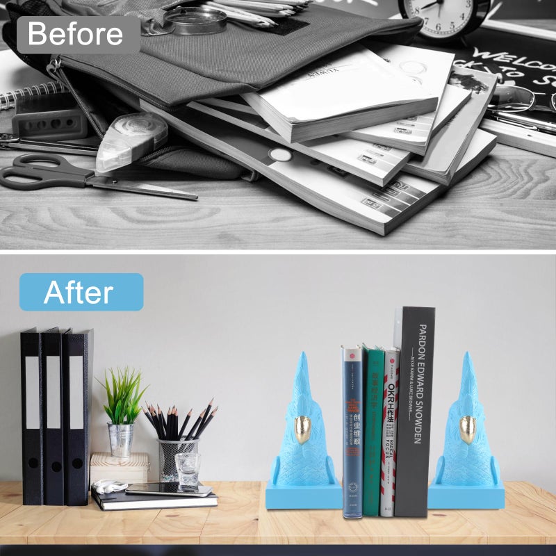 JOOMBE Blue Parrot Decorative Bookends,Set of 2 Cute Bird Animal Sculpture Book Ends to Hold Hevay Duty Books,Unique Resin Statues Book Stopper for Home Office Desk Bookshelf Decor - Image 5