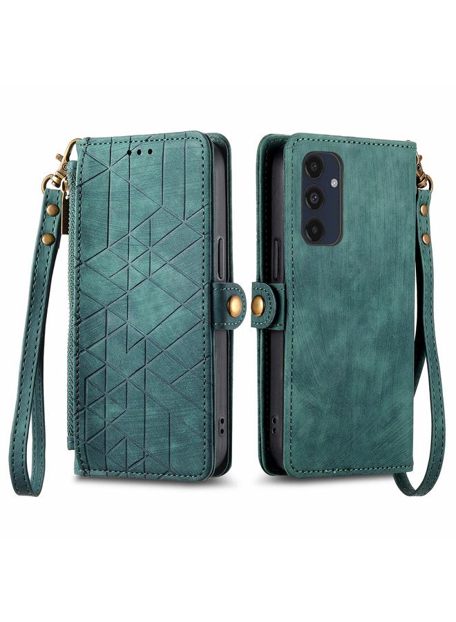 إيروريكس جراب لهاتف Samsung Galaxy M55 بتصميم هندسي وسحاب ومشبك جانبي من الجلد - Image 1