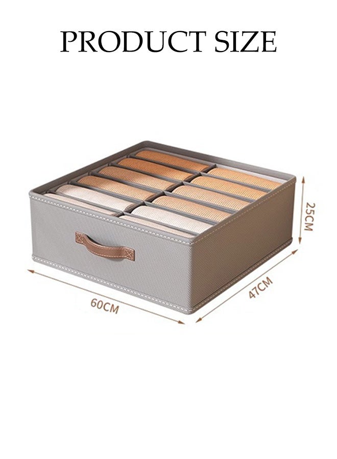 DUNISO 2 Pack Organizer Box with Compartment Dividers,10 Grids Collapsible Linen Storage Bins with Handles ,Multi purpose Storage Container for Home, Bedroom, Closet and Office  (Grey) - Image 2