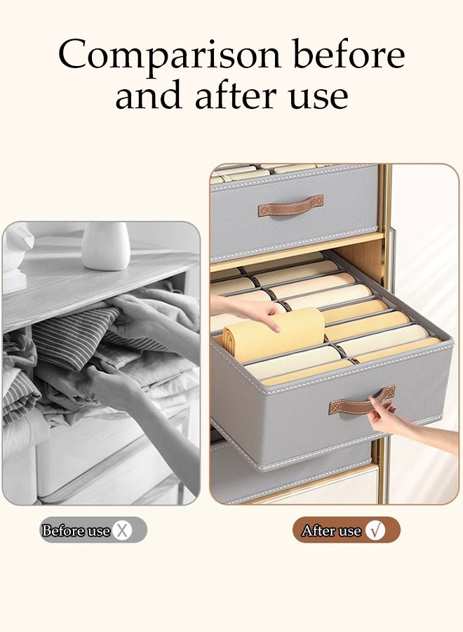 DUNISO 2 Pack Organizer Box with Compartment Dividers,10 Grids Collapsible Linen Storage Bins with Handles ,Multi purpose Storage Container for Home, Bedroom, Closet and Office  (Grey) - Image 5