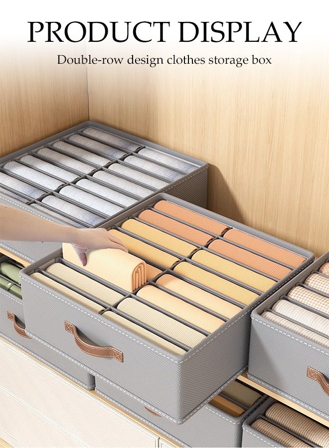 DUNISO 2 Pack Organizer Box with Compartment Dividers,10 Grids Collapsible Linen Storage Bins with Handles ,Multi purpose Storage Container for Home, Bedroom, Closet and Office  (Grey) - Image 4