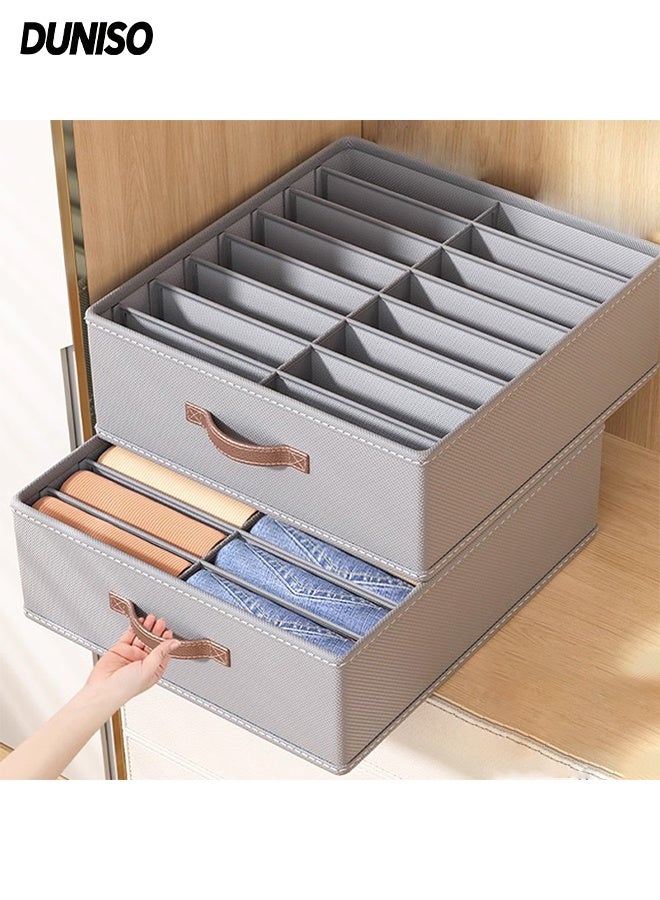 DUNISO 2 Pack Organizer Box with Compartment Dividers,10 Grids Collapsible Linen Storage Bins with Handles ,Multi purpose Storage Container for Home, Bedroom, Closet and Office  (Grey) - Image 1