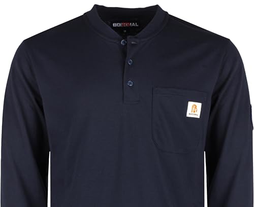 BOCOMAL FR Shirts Flame Resistant Shirt 5.5oz 100% Cotton Navy Light Weight CAT2 Fire Retardant Henley Shirts - Image 4