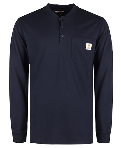 BOCOMAL FR Shirts Flame Resistant Shirt 5.5oz 100% Cotton Navy Light Weight CAT2 Fire Retardant Henley Shirts - Image 1