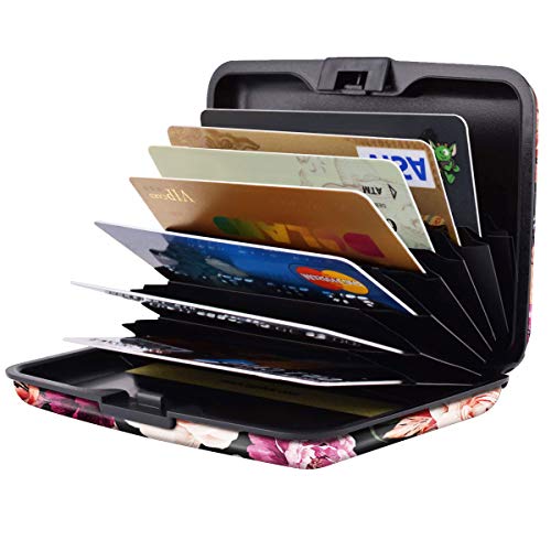 Coco Rossi Mini Credit Card Holder for Women,RFID Blocking Slim Hard Card Case ID Case Travel Wallet Black Rose Flowers - Image 3